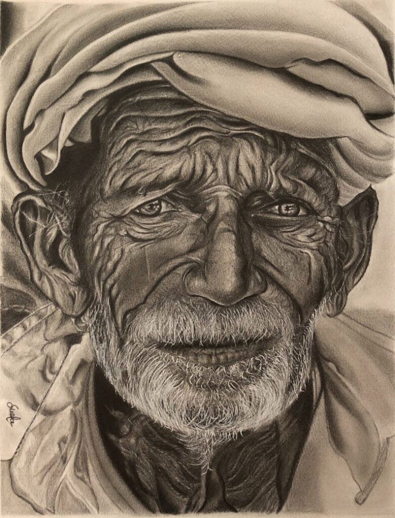 Original Pencil Portrait Drawing of Old Man With Turban (Very detailed
